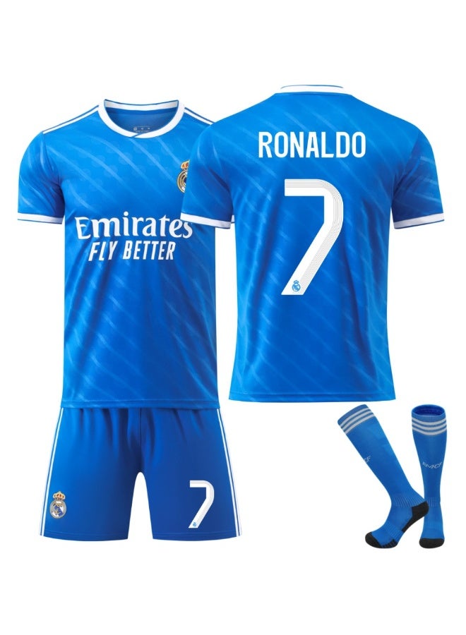 ريال مدريد 2025-2026 ريال مدريد #7 رونالدو لكرة القدم جيرسي السراويل الجوارب مجموعة حجم الأطفال وحجم الكبار ، هدية للجماهير والأصدقاء - Image 1